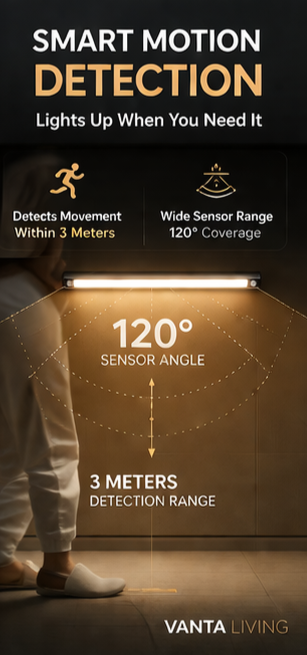 Vanta Living Motion Sensor LED Light – USB Rechargeable Magnetic Cabinet Light