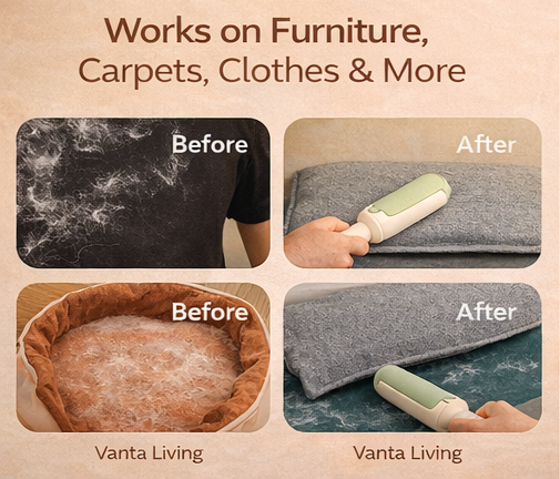 Vanta Living Pet Hair Remover Roller | Self-Cleaning Fur & Lint Brush for Home, Sofa, Clothes & Car