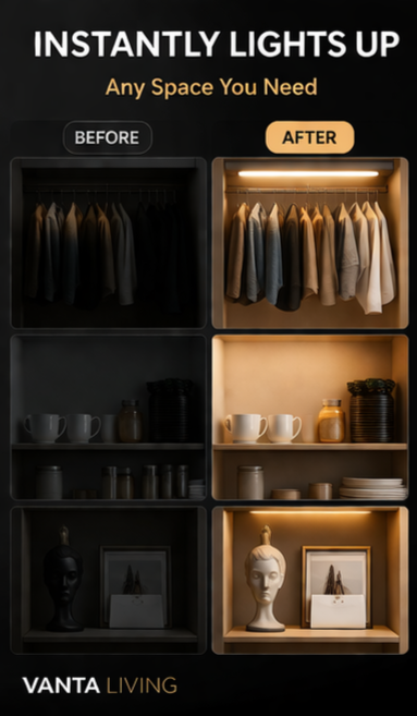 Vanta Living Motion Sensor LED Light – USB Rechargeable Magnetic Cabinet Light